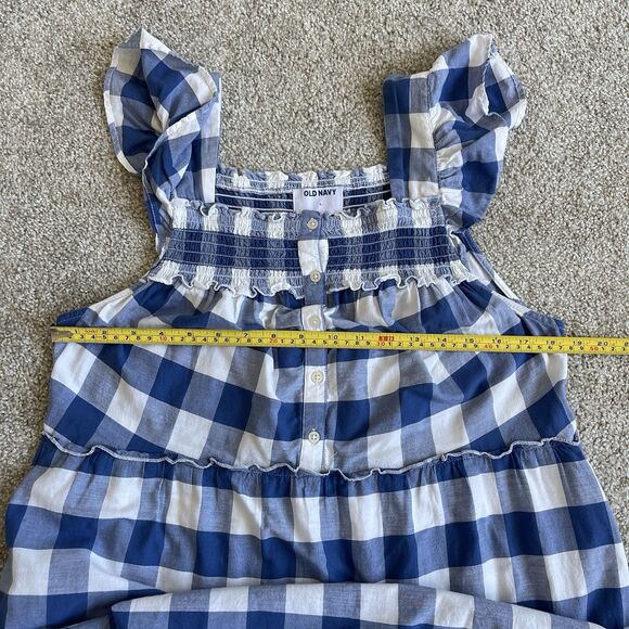 Old Navy Blue White Gingham Tiered Flutter Sleeve Midi Swing Dress Size Large - Picture 13 of 16